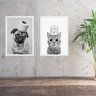 Kit 2 Quadros Divertidos para Banheiro Cão e Gato 33x24cm - com Vidro:moldura Branca - 1