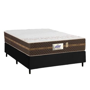 Cama Box Casal Colchão Molas Flora Gazin + Box Sintético 52x138x188 Preto