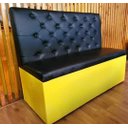 Ver imagem 2 de Poltrona Booth 1,40cm Base Ouro Assento e Encosto Preto Capitone Duplo Costurado