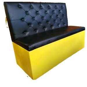 Poltrona Booth 1,40cm Base Ouro Assento e Encosto Preto Capitone Duplo Costurado