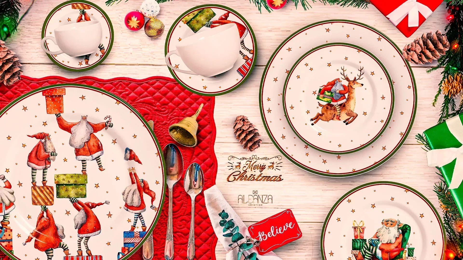 JOGO C/6 PRATO SOBREMESA FATHER CHRISTMAS B ALLEANZA 1°LINHA - 2