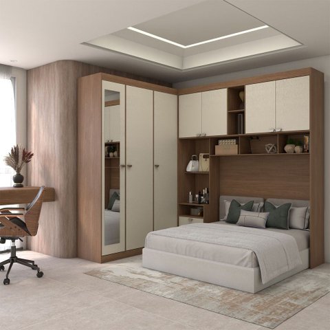 Guarda-roupa Casal Modulado Fortaleza 7 Portas 4 Gavetas com Espelho Jatoba/areia - Panorama Móveis