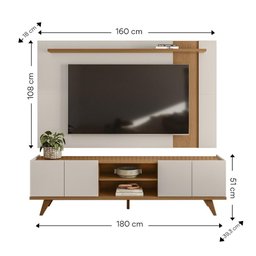Painel para Tv Leme com Rack Brazos - Colibri Móveis - Freijó/off White - 3