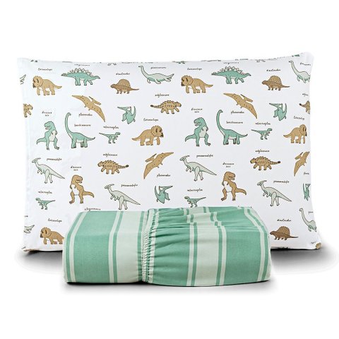 Jogo de Cama Lençol Lutti Solteiro Infantil 200 Fios Estampado 2 Peças Dinossauro Verde - 100% Polié