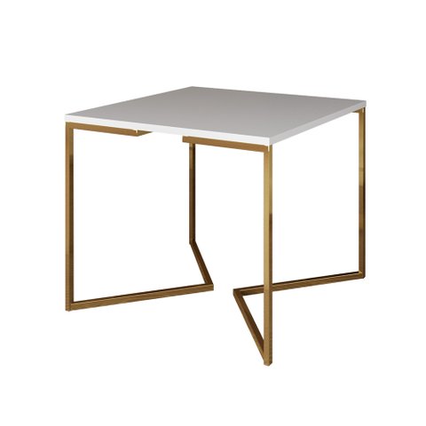 Mesa de Jantar Industrial Redonda Branca 110cm Base V Dourada