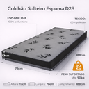 Ver imagem 2 de Colchão Solteiro Espuma D28 Liso 188x78x17cm Antialérgico