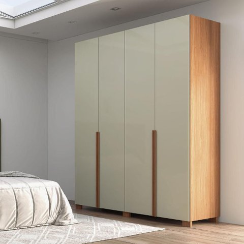 Guarda Roupa Solteiro 180cm 4 Portas e 2 Gavetas 100% Mdf Cor:freijó com Off White