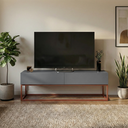 Ver imagem 1 de Rack Eros 140cm Minimalista e Moderno com 2 Gavetas Organizadoras e Base Metálica:cinza/cobre