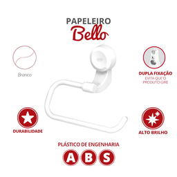 Papeleira Porta Papel Higiênico para Banheiro Linha Bello Cor Branco Durín - 2