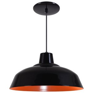 Pendente Retrô 34cm Luminária Lustre Alumínio Preto Brilhante C/ Laranja - T&T Iluminação