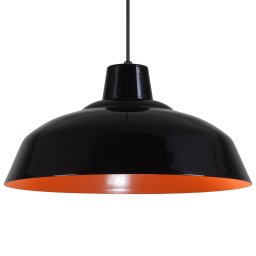 Pendente Retrô 34cm Luminária Lustre Alumínio Preto Brilhante C/ Laranja - T&T Iluminação - 3