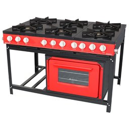 Fogão Profissional Venâncio 6 Bocas Linha Bravo com Forno Vermelho BR6BFVM - 1
