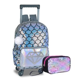 MOCHILA E ESTOJO ESCOLAR PAETÊS MOCHILA CARRINHO COM POMPOM:Preto/Único/Feminino - 1
