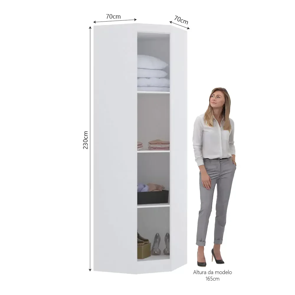 Guarda Roupa de Canto Diagonal Modulado 70cm 1 Porta com Espelho Alpes Branco Luciane Móveis - 2