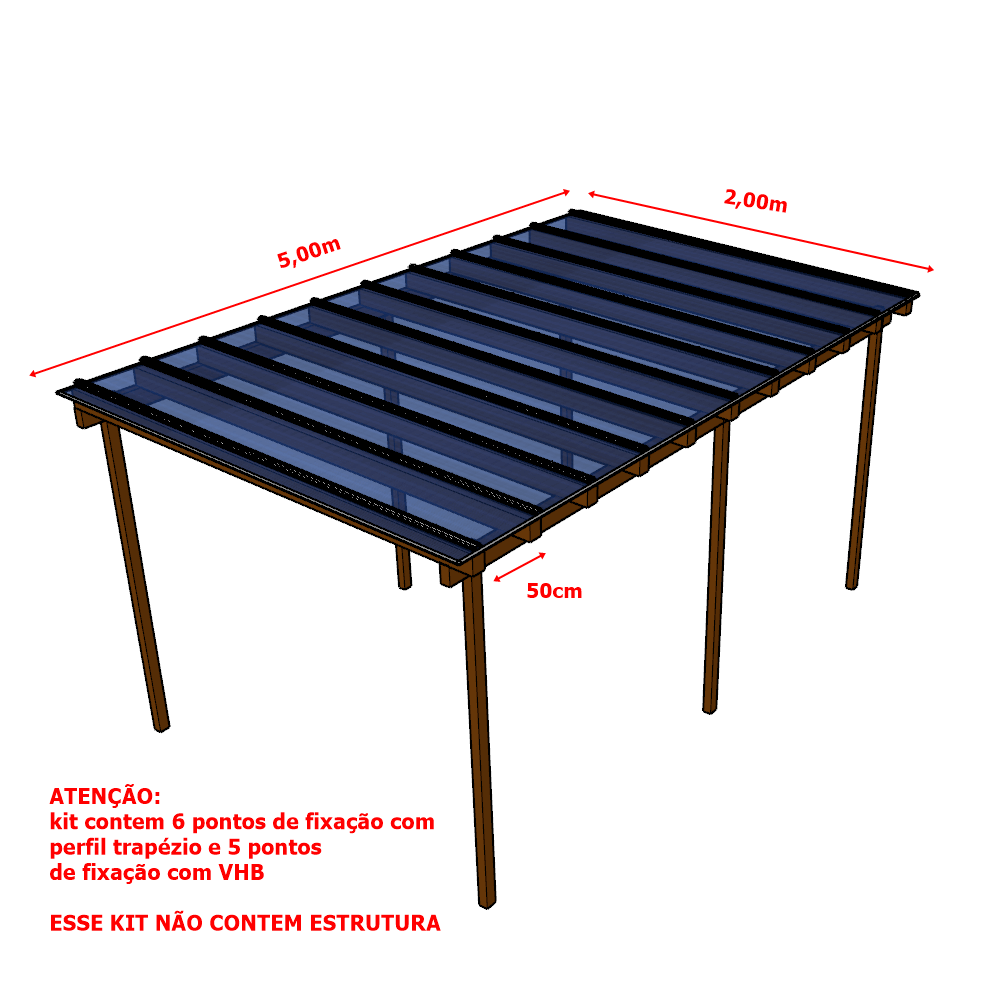Cobertura Policarbonato Alveolar 5,00m x 2,00m - Azul 4mm - 2