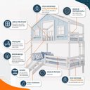 Ver imagem 5 de Beliche Casinha Dos Sonhos com Varanda Kit Escorregador e Grade Proteção Madeira Branco | Azul