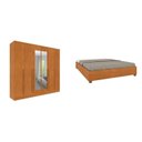 Ver imagem 1 de Conjunto Guarda Roupa Casal 6 Portas 8 Gavetas Puxador MDF com Espelho Portugal e Cama Casal Monaco Bege/Cinamomo