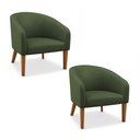 Ver imagem 2 de Poltrona Sala Decorativa Kit 2 Stella Pé Madeira Trapézio Castanho Sintético Pu Verde D03 - D’Rossi