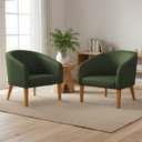 Ver imagem 1 de Poltrona Sala Decorativa Kit 2 Stella Pé Madeira Trapézio Castanho Sintético Pu Verde D03 - D’Rossi