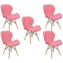 Ver imagem 1 de Kit 5 Cadeiras Charles Eames Eiffel Slim Wood Estofada - Rosa
