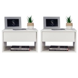 Kit 2 Mesas de Cabeceira Criado Branco 40cm Estilo Suspensa Com Gaveta Superior  e Nicho Para Quarto - 1