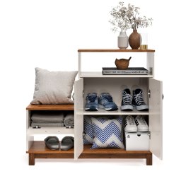 Sapateira com Assento 3 Portas Organic Ej Móveis:offwhite/freijó - 5
