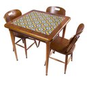Ver imagem 1 de Cj Mesa Madeira Azulejo 80x80cm - Base 4pé 78cm + 3 Cadeiras 43 - Natural - Anos Dourados