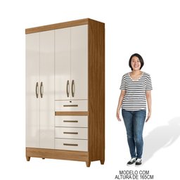 Guarda Roupa Solteiro 4 Portas 4 Gavetas 110cm Cabral M07 Freijó/off White - Mpozenato - 5