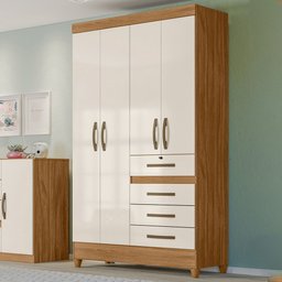 Guarda Roupa Solteiro 4 Portas 4 Gavetas 110cm Cabral M07 Freijó/off White - Mpozenato - 2