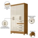 Ver imagem 3 de Guarda Roupa Solteiro 4 Portas 4 Gavetas 110cm Cabral M07 Freijó/off White - Mpozenato
