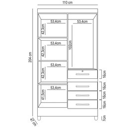 Guarda Roupa Solteiro 4 Portas 4 Gavetas 110cm Cabral M07 Freijó/off White - Mpozenato - 4