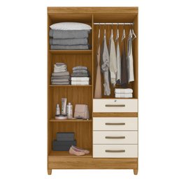 Guarda Roupa Solteiro 4 Portas 4 Gavetas 110cm Cabral M07 Freijó/off White - Mpozenato - 6
