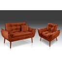 Ver imagem 1 de Kit 01 Poltrona + 01 Namoradeira Opala + 02 Almofadas Suede Terracota -rv Decora