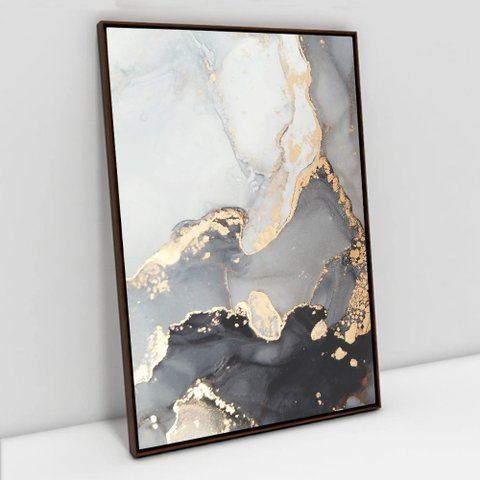 Quadro Decorativo em Canvas Abstrato Mármore Gray TaColado Moldura Flutuante 4,5cm Madeira 120 x 80c