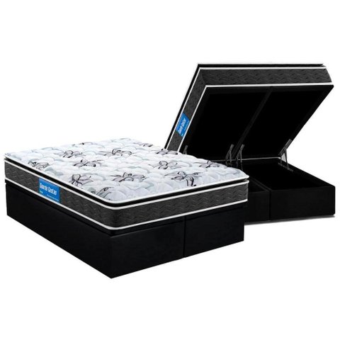 Conjunto Box Baú Queen: Colchão Espuma Probel D33 Guarda Costas Premium Extra Firme Pillow Top +