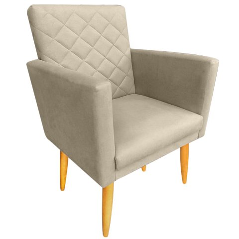 Poltrona Decorativa Maitê Costura Matelassê P/ Sala Recepção - Lobo Shopp:bege