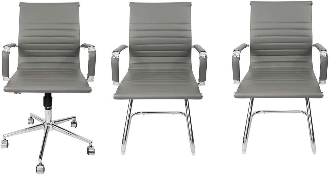Kit 2 Cadeiras Esteirinha e 1 Cadeira Secretária Executiva Cor Cinza