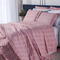 Jogo de Lençol Cama Solteiro 3 Peças Algodão 160 Fios Grid Rosa - Marina Enxovais - 2 Jogo de Lençol Cama Solteiro 3 Peças Algodão 160 Fios Grid Rosa - Marina Enxovais - 2