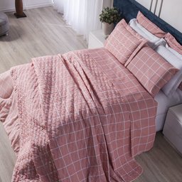 Jogo de Lençol Cama Solteiro 3 Peças Algodão 160 Fios Grid Rosa - Marina Enxovais - 4 Jogo de Lençol Cama Solteiro 3 Peças Algodão 160 Fios Grid Rosa - Marina Enxovais - 4