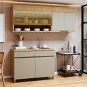 Ver imagem 1 de Cozinha Completa Modulada 3 Peças 5 Portas 2 Gavetas 100% MDF Realeza Premium Bege/Carvalho/Greige