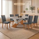 Ver imagem 2 de Mesa de Jantar Yasmin 180cm Tampo Mdf Vidro Canto Copo com 6 Cadeiras Lira