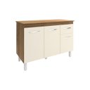 Ver imagem 5 de Balcão Gabinete para Pia 118 Cm Cozinha Aline Savana Off White com Tampo Tampão 120 Cm Savana