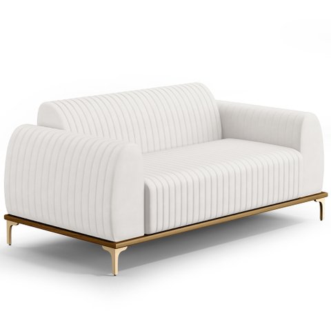 Sofá 3 Lugares para Sala de Estar Molino 210 Cm D02 Pés D'ouro Corano Branco C-12 - Lyam Decor