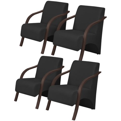 Kit 4 Poltronas Decorativas 1 Lugar Vênus Braço Pé Madeira Confortável Sala TV D Salla Tecido Sintét