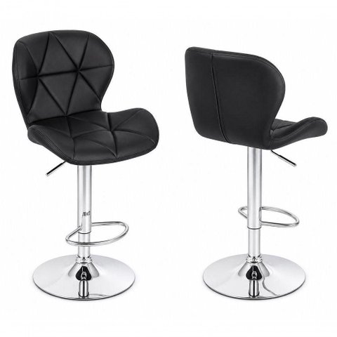 Banqueta Slim Confort Estofada Giratória com Encosto Altura Ajustável Preto Decoreshop 48cm