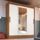 Ver imagem 1 de Guarda-roupa Solteiro Marselha 3 Portas 2 Gavetas com Espelho Off White/nogueira - Doripel Móveis