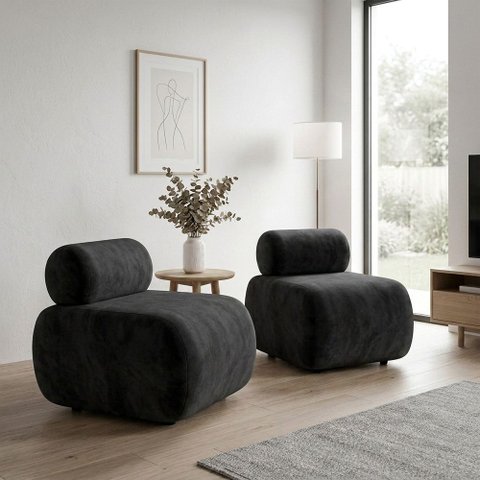 Poltrona para Sala KIT2 Orgânica 60 cm Base Fixa Zarah Decorativa Suede D03 - D'Rossi