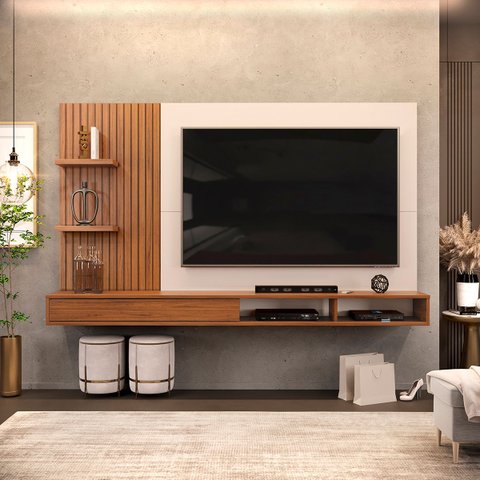 Painel Para Tv até 60 Polegadas Ripado com Nichos Bento