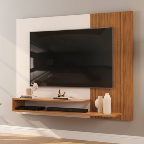 Painel Para Tv Ate 50 Polegadas 107,8cmx136cm Ripado 2 Prateleiras Nando