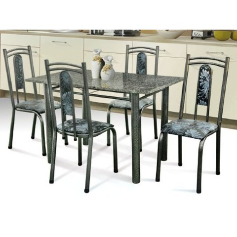 Mesa Tubular Madri Max 4 Cadeiras Prata com Tampo Granito Ocre 1,20x0,75m Tubulares Vitoria